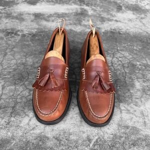 Vintage Chaps Brown leather tassel kittle loafers slip on dress shoes size 10